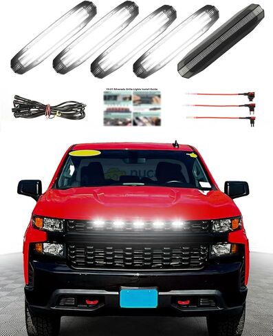 LED Grill Lights for 2019 2020 2021 Chevy Silverado Accessoreis Clip On Front Grille Insert Light Bar Head Lamp Fits Silverado Trail Boss,WT,Custom Only (7pcs-white) in Saudi Arabia