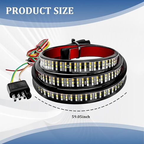 شريط إضاءة الباب الخلفي LED للشاحنة مقاس 60 بوصة من HZEL، شريط ضوء خلفي مرن بفرامل ساطعة ثلاثية الصف، IP65 مقاوم للماء للفرامل تشغيل إشارة الانعطاف الخلفية، مصباح شريطي خلفي عالمي لشاحنة مقطورة صغيرة in Kuwait