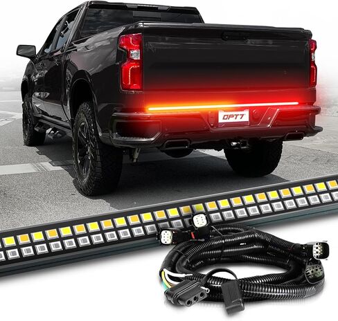 OPT7 Redline Tailgate Light Bar for Chevy Silverado/GMC Sierra 1500 (2019-2025) – 60" Aluminum Rigid 1-Piece Double Row LED Truck Dynamic Taillight w/Amber Turn + Plug'n'Play Harness in Kuwait