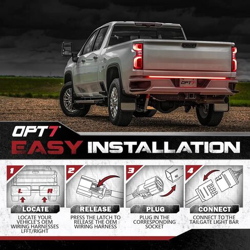 OPT7 Redline Tailgate Light Bar for Chevy Silverado/GMC Sierra 1500 (2019-2025) – 60" Aluminum Rigid 1-Piece Double Row LED Truck Dynamic Taillight w/Amber Turn + Plug'n'Play Harness in Kuwait