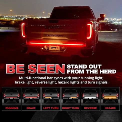 OPT7 Redline Tailgate Light Bar for Chevy Silverado/GMC Sierra 1500 (2019-2025) – 60" Aluminum Rigid 1-Piece Double Row LED Truck Dynamic Taillight w/Amber Turn + Plug'n'Play Harness in Kuwait