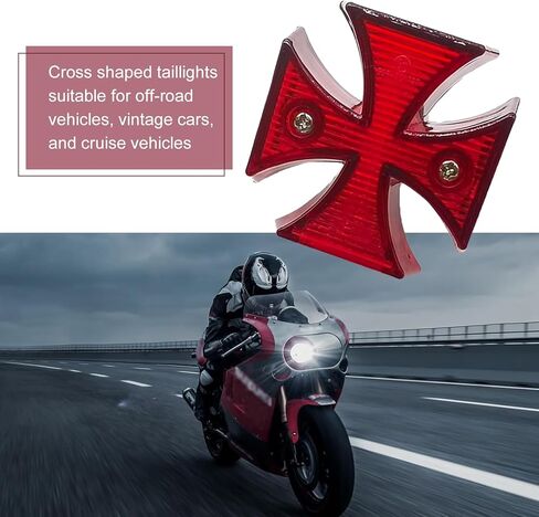 Cruiser Cross Rear Light, ABS Cross LED Rear Tail Brake Light, 12V Multi-function Motorcycle Taillights, Universal Motorcycle Bulb Modification Accessories (Red) in Saudi Arabia