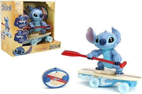 Jada Surfer Stitch RC - لعبة تحكم لاسلكي مقاس 10 بوصات مع ميزة الدوران بزاوية 360 درجة والضبط الذاتي - Disney Lilo & Stitch - هدية ممتعة للأطفال ومحبي الأفلام - للأعمار من 3 سنوات فما فوق in Kuwait