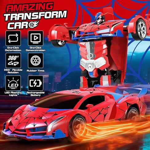2-in-1 Transforming Robot Car, 1:18 Remote Control Car for Kids, One-Button Deformation RC Racing Car with LED Light & 360° Drifting, Rechargeable Toy Vehicle Birthday Gift Boys Girls Age 3 4 5 6 7 8+ in Saudi Arabia