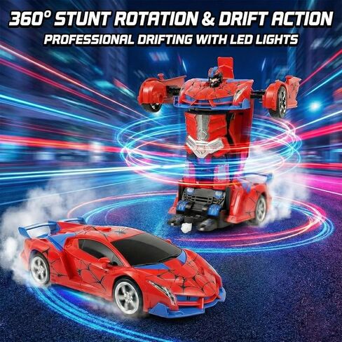 2-in-1 Transforming Robot Car, 1:18 Remote Control Car for Kids, One-Button Deformation RC Racing Car with LED Light & 360° Drifting, Rechargeable Toy Vehicle Birthday Gift Boys Girls Age 3 4 5 6 7 8+ in Saudi Arabia