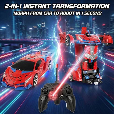 2-in-1 Transforming Robot Car, 1:18 Remote Control Car for Kids, One-Button Deformation RC Racing Car with LED Light & 360° Drifting, Rechargeable Toy Vehicle Birthday Gift Boys Girls Age 3 4 5 6 7 8+ in Saudi Arabia