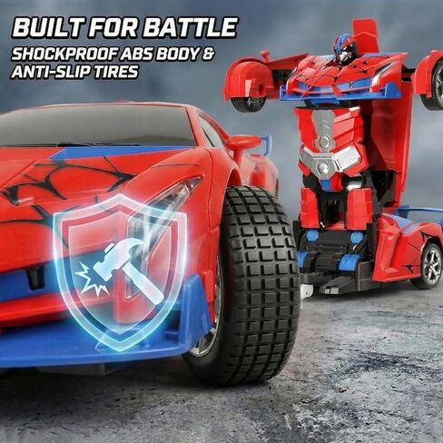 2-in-1 Transforming Robot Car, 1:18 Remote Control Car for Kids, One-Button Deformation RC Racing Car with LED Light & 360° Drifting, Rechargeable Toy Vehicle Birthday Gift Boys Girls Age 3 4 5 6 7 8+ in Saudi Arabia