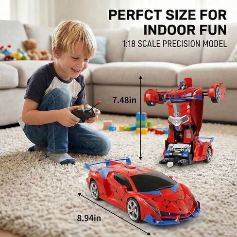 2-in-1 Transforming Robot Car, 1:18 Remote Control Car for Kids, One-Button Deformation RC Racing Car with LED Light & 360° Drifting, Rechargeable Toy Vehicle Birthday Gift Boys Girls Age 3 4 5 6 7 8+ in Saudi Arabia