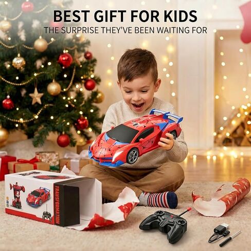 2-in-1 Transforming Robot Car, 1:18 Remote Control Car for Kids, One-Button Deformation RC Racing Car with LED Light & 360° Drifting, Rechargeable Toy Vehicle Birthday Gift Boys Girls Age 3 4 5 6 7 8+ in Saudi Arabia
