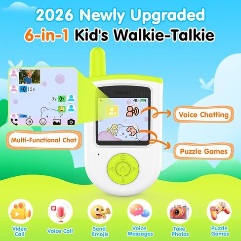 Video Walkie Talkies for Kids, Rechargeable Long Range Smart 2-Way Radio with HD Camera, Video/Voice Chat/Emojis/Games, Educational Outdoor Indoor Toys, Birthday Gifts for Boys Girls Age 4-12 (2 Pack) in Kuwait