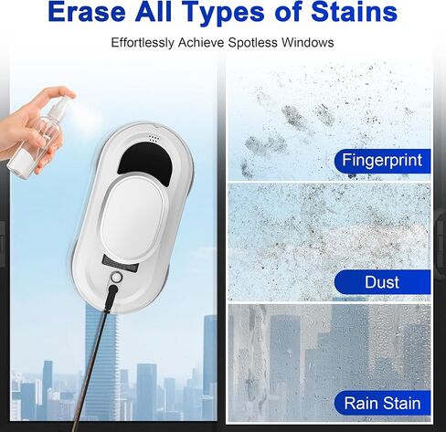 Automatic Window Cleaning Robot,Smart Robot Window Cleaner Inside/Outside,3000Pa Suction,Edge Detection,Intelligent Path Planning,Remote Control for high Glass,Shower,Mirror with 10 Rags(White) in Kuwait