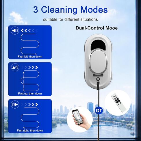 Automatic Window Cleaning Robot,Smart Robot Window Cleaner Inside/Outside,3000Pa Suction,Edge Detection,Intelligent Path Planning,Remote Control for high Glass,Shower,Mirror with 10 Rags(White) in Kuwait