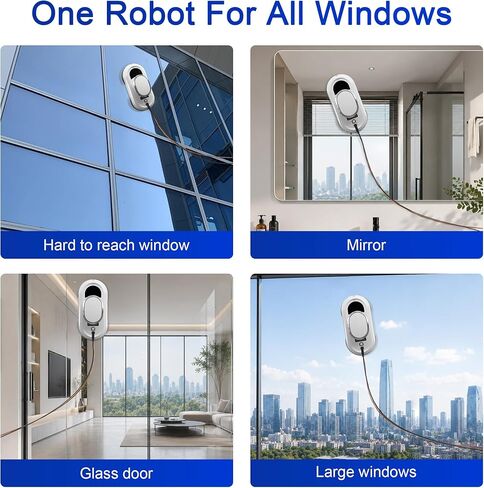 Automatic Window Cleaning Robot,Smart Robot Window Cleaner Inside/Outside,3000Pa Suction,Edge Detection,Intelligent Path Planning,Remote Control for high Glass,Shower,Mirror with 10 Rags(White) in Kuwait