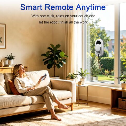 Automatic Window Cleaning Robot,Smart Robot Window Cleaner Inside/Outside,3000Pa Suction,Edge Detection,Intelligent Path Planning,Remote Control for high Glass,Shower,Mirror with 10 Rags(White) in Kuwait