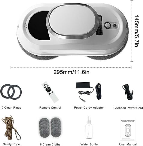 Automatic Window Cleaning Robot,Smart Robot Window Cleaner Inside/Outside,3000Pa Suction,Edge Detection,Intelligent Path Planning,Remote Control for high Glass,Shower,Mirror with 10 Rags(White) in Kuwait