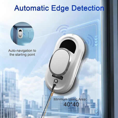 Automatic Window Cleaning Robot,Smart Robot Window Cleaner Inside/Outside,3000Pa Suction,Edge Detection,Intelligent Path Planning,Remote Control for high Glass,Shower,Mirror with 10 Rags(White) in Kuwait