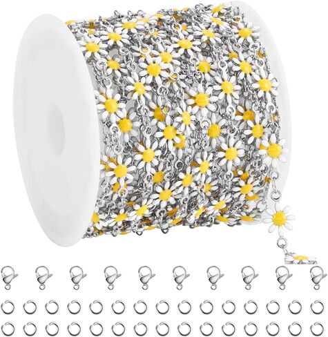 SMYHTGLIF 9.8 Feet Colorful Flower Chain for Jewelry Making Silver Stainless Steel Daisy Chain Bulk DIY Craft Jewelry Making Supplies in Saudi Arabia