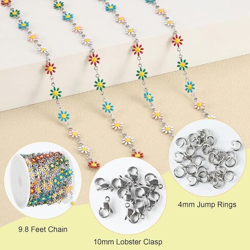 SMYHTGLIF 9.8 Feet Colorful Flower Chain for Jewelry Making Silver Stainless Steel Daisy Chain Bulk DIY Craft Jewelry Making Supplies in Saudi Arabia
