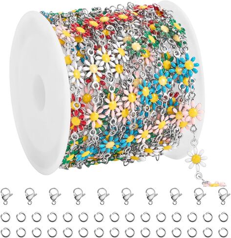 SMYHTGLIF 9.8 Feet Colorful Flower Chain for Jewelry Making Silver Stainless Steel Daisy Chain Bulk DIY Craft Jewelry Making Supplies in Saudi Arabia