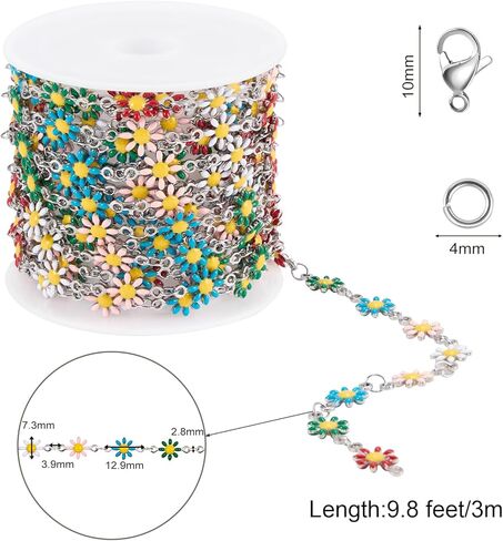 SMYHTGLIF 9.8 Feet Colorful Flower Chain for Jewelry Making Silver Stainless Steel Daisy Chain Bulk DIY Craft Jewelry Making Supplies in Saudi Arabia