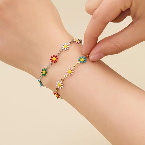 SMYHTGLIF 9.8 Feet Colorful Flower Chain for Jewelry Making Silver Stainless Steel Daisy Chain Bulk DIY Craft Jewelry Making Supplies in Saudi Arabia