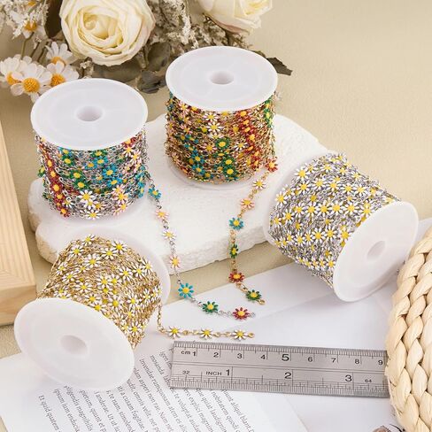 SMYHTGLIF 9.8 Feet Colorful Flower Chain for Jewelry Making Silver Stainless Steel Daisy Chain Bulk DIY Craft Jewelry Making Supplies in Saudi Arabia