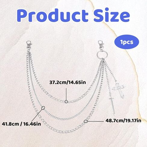 Wallet Chain Jean Chains for Men Women, Silver Cross Pants Chain Jean Accessory, Metal Pocket Jewelry for Denim, Punk Style, 1PCS in Kuwait