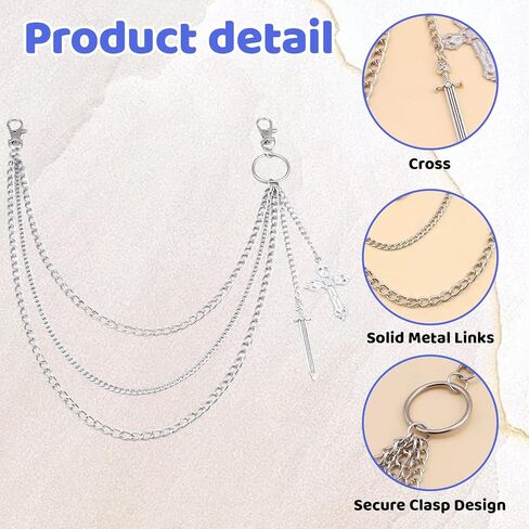 Wallet Chain Jean Chains for Men Women, Silver Cross Pants Chain Jean Accessory, Metal Pocket Jewelry for Denim, Punk Style, 1PCS in Kuwait