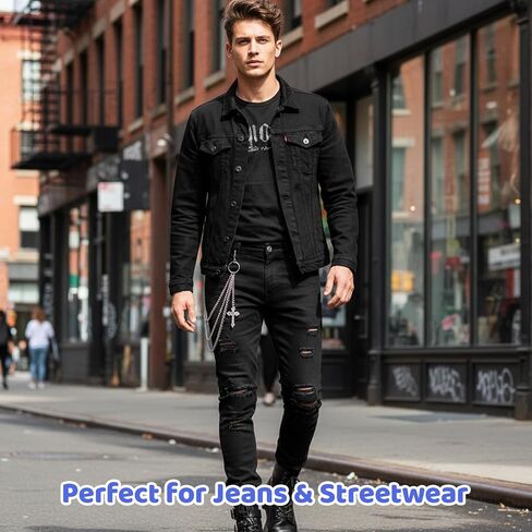 Wallet Chain Jean Chains for Men Women, Silver Cross Pants Chain Jean Accessory, Metal Pocket Jewelry for Denim, Punk Style, 1PCS in Kuwait
