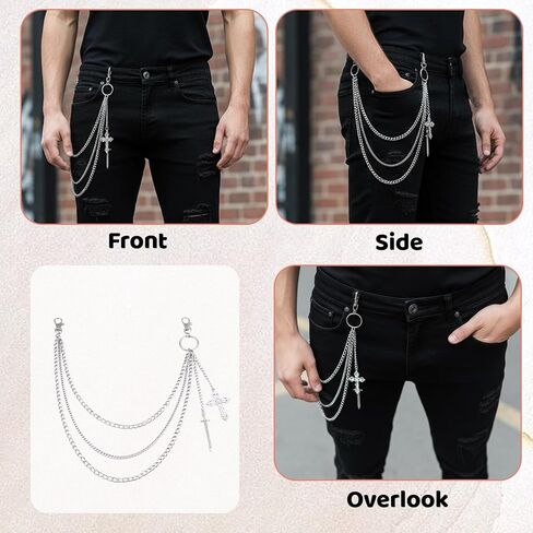 Wallet Chain Jean Chains for Men Women, Silver Cross Pants Chain Jean Accessory, Metal Pocket Jewelry for Denim, Punk Style, 1PCS in Kuwait