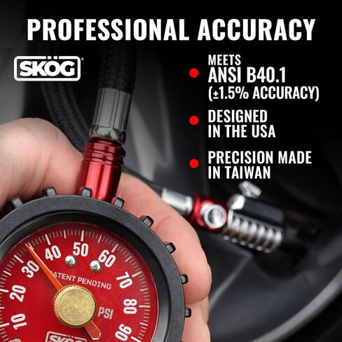 SKÖG Dual-Needle Tire Pressure Gauge 100 PSI | Leak-Free RatchetSeal Patented Quick-Connect | Cars, Trucks, Motorcycles, Bicycles | Battery Free in Saudi Arabia