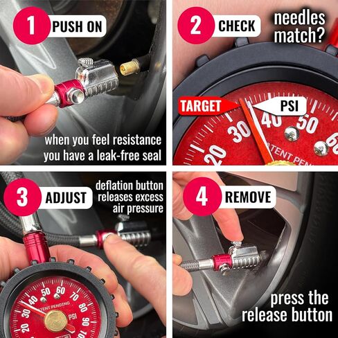 SKÖG Dual-Needle Tire Pressure Gauge 100 PSI | Leak-Free RatchetSeal Patented Quick-Connect | Cars, Trucks, Motorcycles, Bicycles | Battery Free in Saudi Arabia