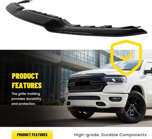 Upper Grill Molding Compatible with 2019-2024 Dodge Ram 1500 Grille Trim Plastic(ABS) Gloss Black Replacement for 6BT18TZZAJ CH1210135 in Kuwait