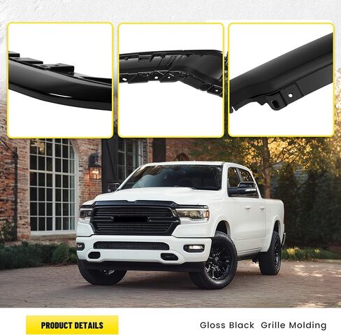 Upper Grill Molding Compatible with 2019-2024 Dodge Ram 1500 Grille Trim Plastic(ABS) Gloss Black Replacement for 6BT18TZZAJ CH1210135 in Kuwait
