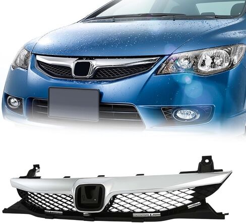 Bumper Upper Grill Grille Compatible With 2009-2011 Honda Civic Sedan w/Chrome Trim in Kuwait