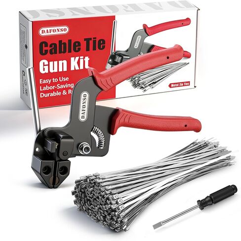 StainlessSteel Cable Tie Gun Set with 150PCS Ties - Special Tool For Fastening And Cutting Metal Cable Ties- Ideal for Chain Link Fence, Dog Fence,Outdoor Fencing, Exhaust Pipe. in Saudi Arabia