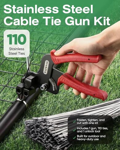 StainlessSteel Cable Tie Gun Set with 150PCS Ties - Special Tool For Fastening And Cutting Metal Cable Ties- Ideal for Chain Link Fence, Dog Fence,Outdoor Fencing, Exhaust Pipe. in Saudi Arabia
