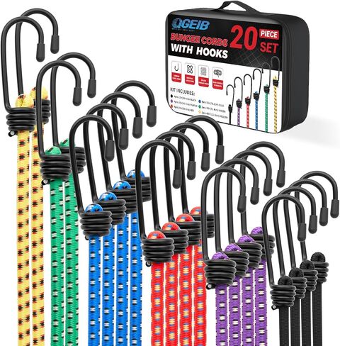 20Pcs Heavy Duty Bungee Cords with Hooks - 12"18"24"30"36"48 " - Premium Elastic Tie Down Straps for Truck, RV, Camping, Cargo & Canopy Securing (12" 18" 24" 30" 36" 48") in Saudi Arabia