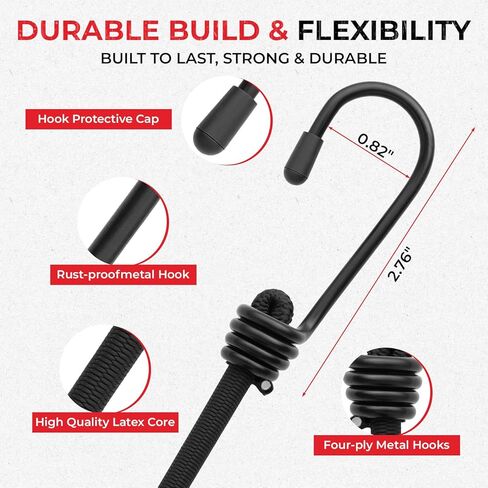 20Pcs Heavy Duty Bungee Cords with Hooks - 12"18"24"30"36"48 " - Premium Elastic Tie Down Straps for Truck, RV, Camping, Cargo & Canopy Securing (12" 18" 24" 30" 36" 48") in Saudi Arabia