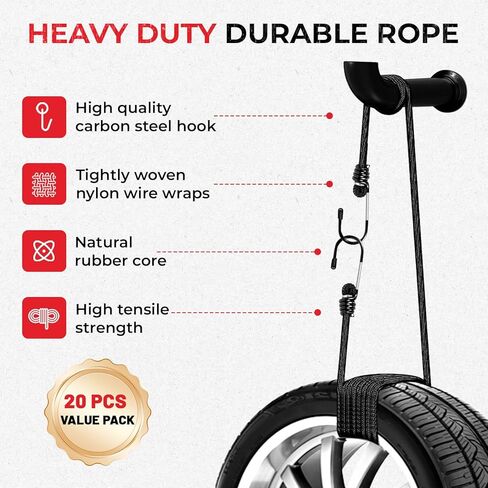 20Pcs Heavy Duty Bungee Cords with Hooks - 12"18"24"30"36"48 " - Premium Elastic Tie Down Straps for Truck, RV, Camping, Cargo & Canopy Securing (12" 18" 24" 30" 36" 48") in Saudi Arabia
