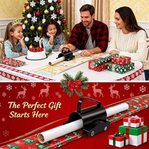 Wrapping Paper Cutter, Paper Cutter Slider Fit for Any Diameter Paper Roll, 3 Replaceable Blade for Smooth Straight Cuts, Gift Wrap Cutter with Handle, Easy Paper Cutting Tool for Holidays Birthday in Saudi Arabia