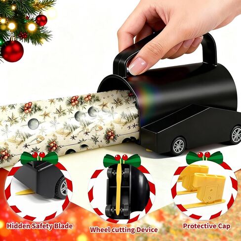 Wrapping Paper Cutter, Paper Cutter Slider Fit for Any Diameter Paper Roll, 3 Replaceable Blade for Smooth Straight Cuts, Gift Wrap Cutter with Handle, Easy Paper Cutting Tool for Holidays Birthday in Saudi Arabia