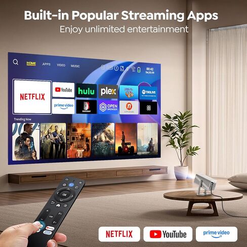 Smart Projector [Built-in Apps/4K Support/2026 Upgraded] with WiFi and Bluetooth, Native 1080P Outdoor Movie Projector, Auto Focus, Dolby Audio, TOPTRO Mini Portable Proyector w/ YouTube/Prime Video in Saudi Arabia