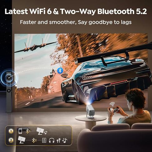 Smart Projector [Built-in Apps/4K Support/2026 Upgraded] with WiFi and Bluetooth, Native 1080P Outdoor Movie Projector, Auto Focus, Dolby Audio, TOPTRO Mini Portable Proyector w/ YouTube/Prime Video in Saudi Arabia