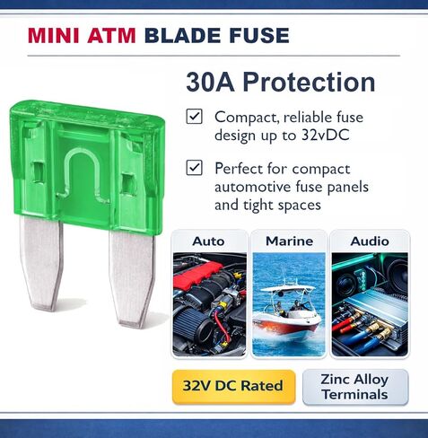 MGI SpeedWare 100 حزمة من صمامات الشفرة الصغيرة - صمامات السيارات الصغيرة ATM للسيارات والشاحنات والأنظمة البحرية والأنظمة الكهربائية RV 12 فولت (30 أمبير) in Kuwait