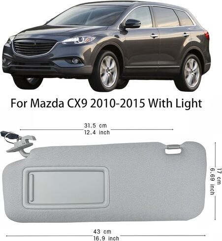 زوج واقي من الشمس متوافق مع 2010-2015 Mazda CX-9 (مضيء) - مجموعة استبدال جانب السائق والراكب مع مشابك ومسامير ودليل - يستبدل TD11-69-320C-75 (اللون الرمادي) in Kuwait