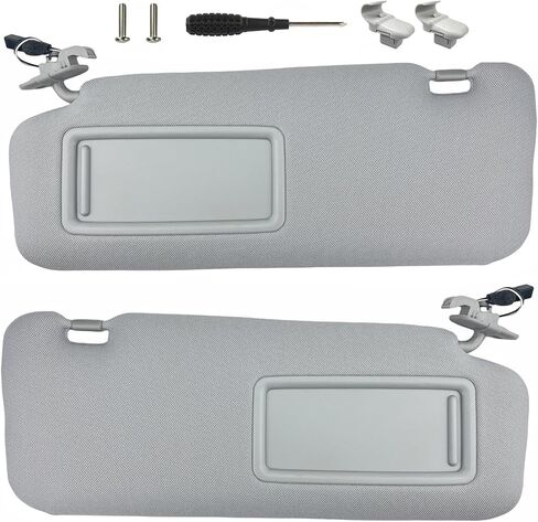 Sun Visor Pair Compatible with 2010-2015 Mazda CX-9 (Illuminated) - Driver & Passenger Side Replacement Kit w/Clips, Screws, Manual- Replaces TD11-69-320C-75(Color Gray) in Kuwait