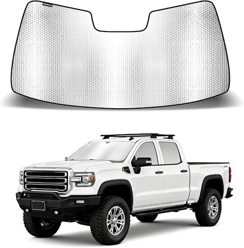 غطاء شمسي للزجاج الأمامي متوافق مع Chevy Silverado/GMC Sierra 1500 2019-2025، وSilverado/Sierra 2500 HD، و3500 HD 2020-2025، غطاء شمس قابل للطي مناسب للزجاج الأمامي للسيارة من الألومنيوم العاكس in Kuwait