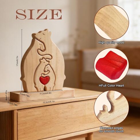 Personalized Wooden Bears Family Puzzle with Heart Decorations, Blank Bear Sculptures with Base for Home Decor, Housewarming Birthday Gift for Parents (4 Bears) in Saudi Arabia