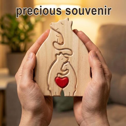 Personalized Wooden Bears Family Puzzle with Heart Decorations, Blank Bear Sculptures with Base for Home Decor, Housewarming Birthday Gift for Parents (4 Bears) in Saudi Arabia